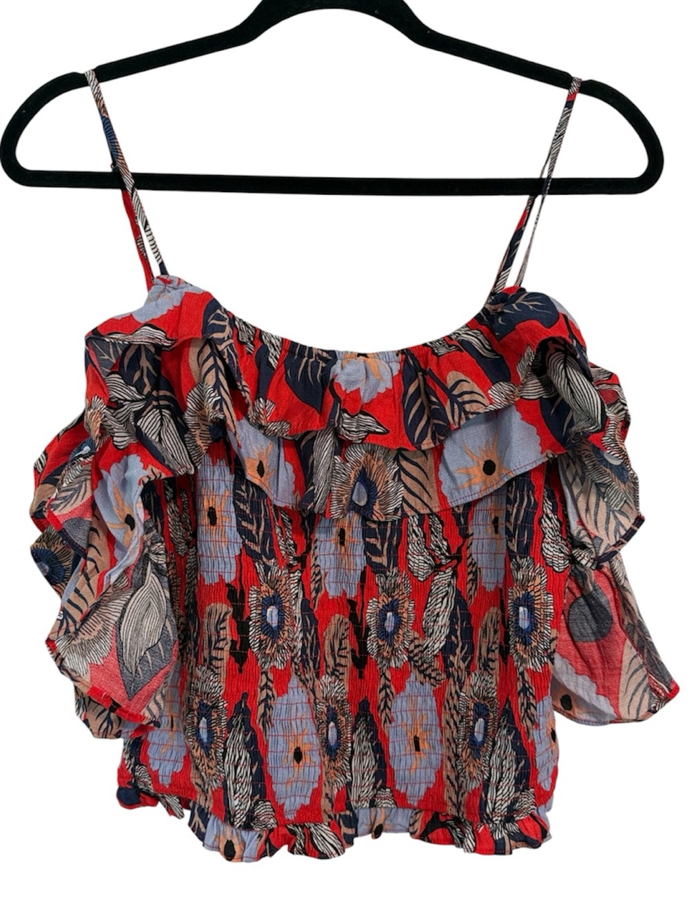 Milk & Honey Floral Print Smocked Cold Shoulder Crop Top
